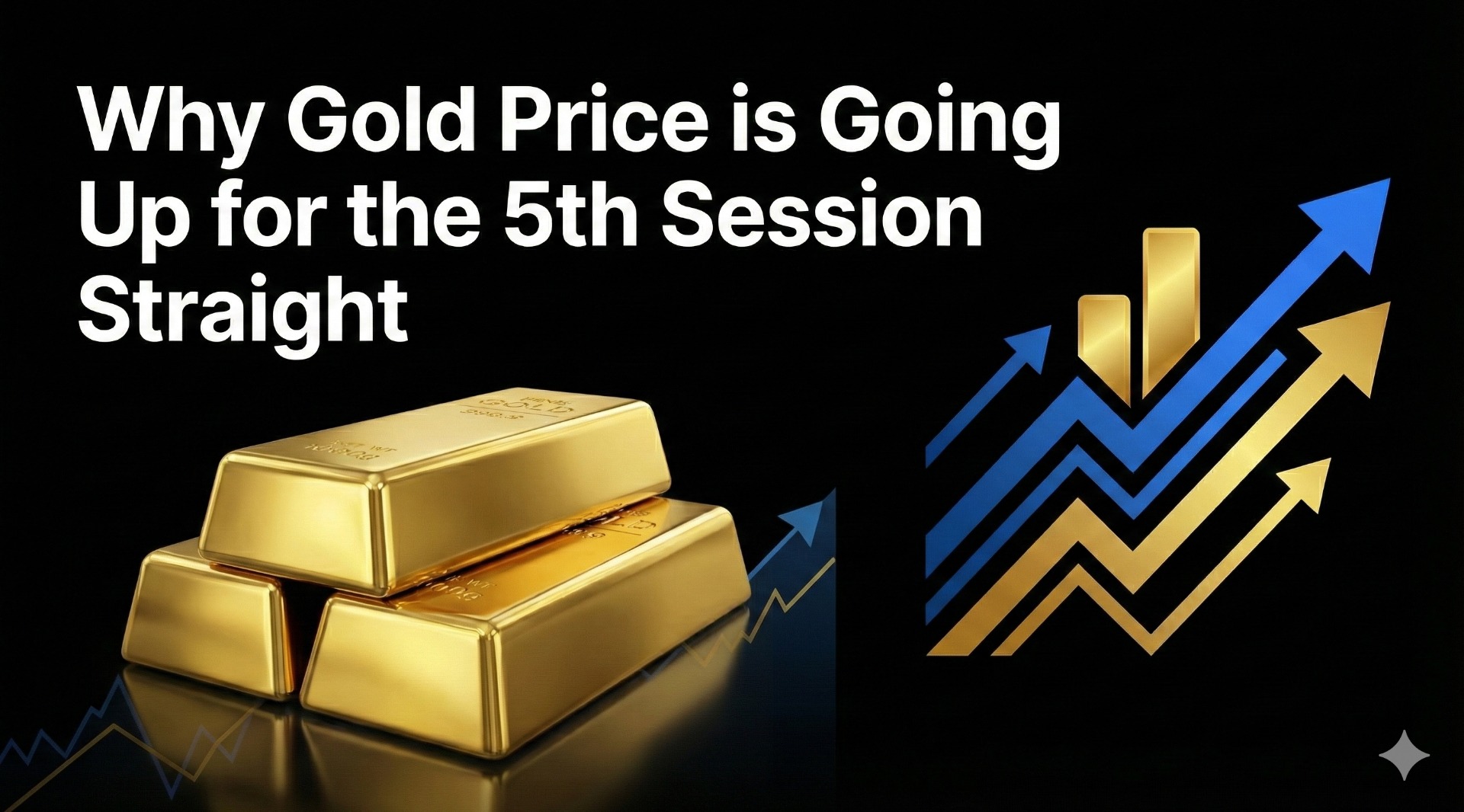 A graphic with a question why gold price is going up showing gold bars and upward arrows