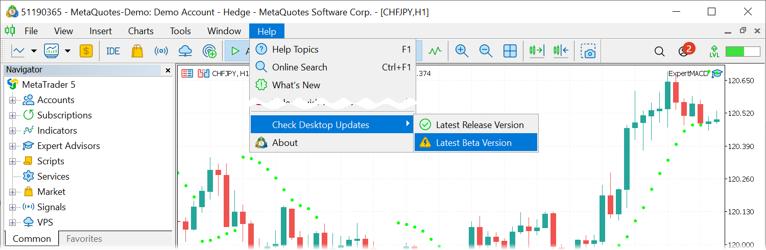 How to access the newest beta. Source: MetaQuotes