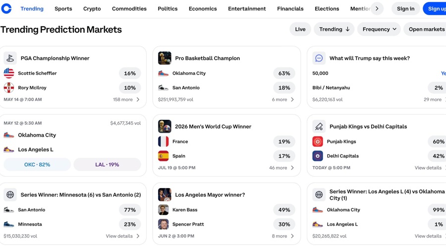 Interface of Coinbase's prediction market platform (Source: Coinbase)
