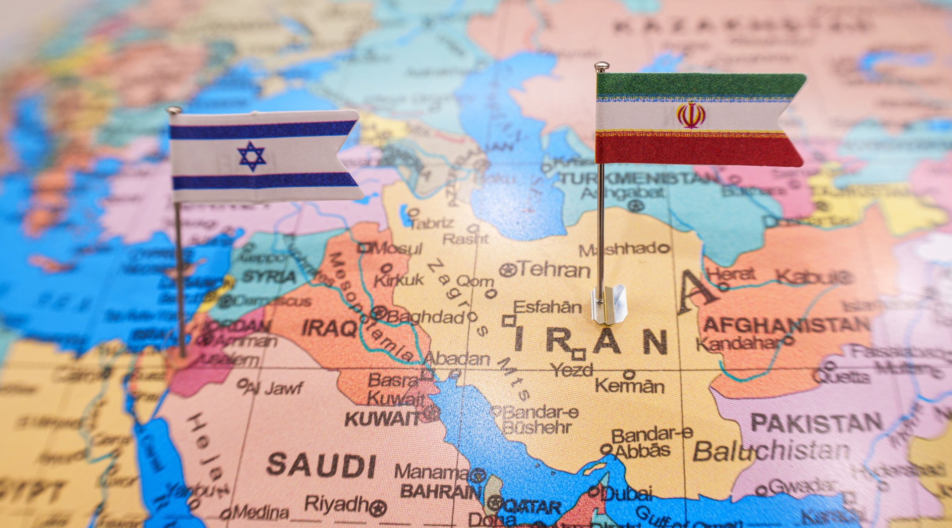 Israel and Iran on a map