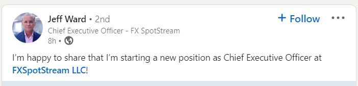 Jeff Ward Joins FXSpotStream as CEO