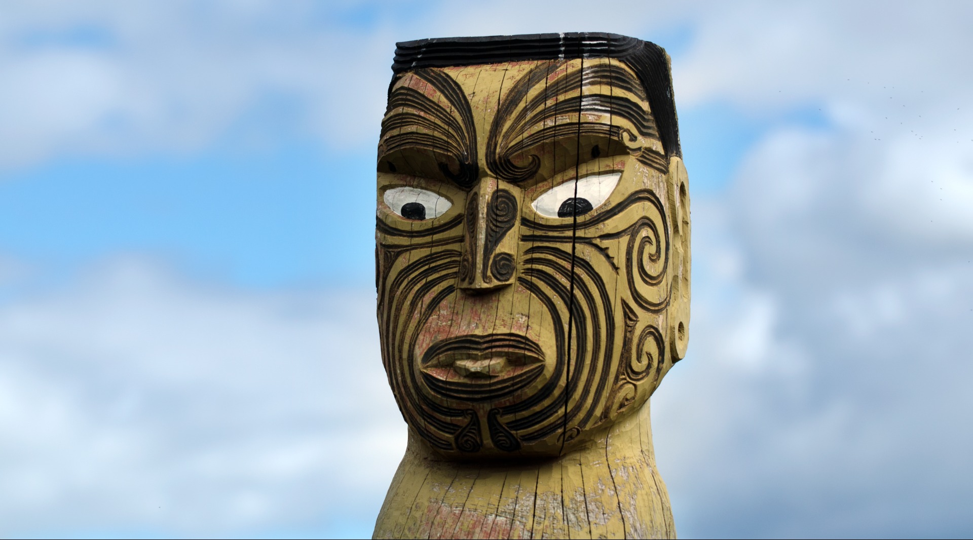 Maori warrior wooden Totem in Karikari peninsula Northland New Zealand