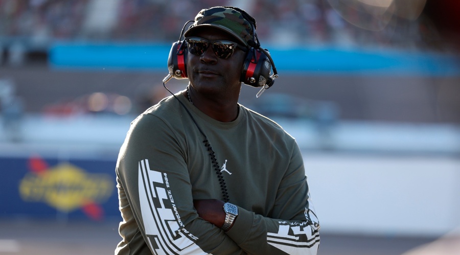 Michael Jordan watches as his teams practice during the NASCAR Cup Series Championship race.