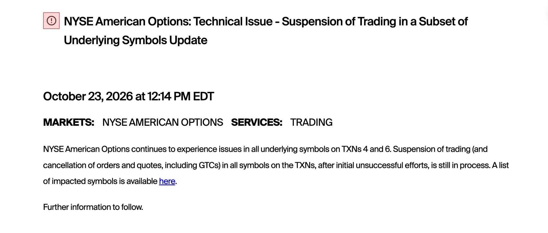 NYSE System Status