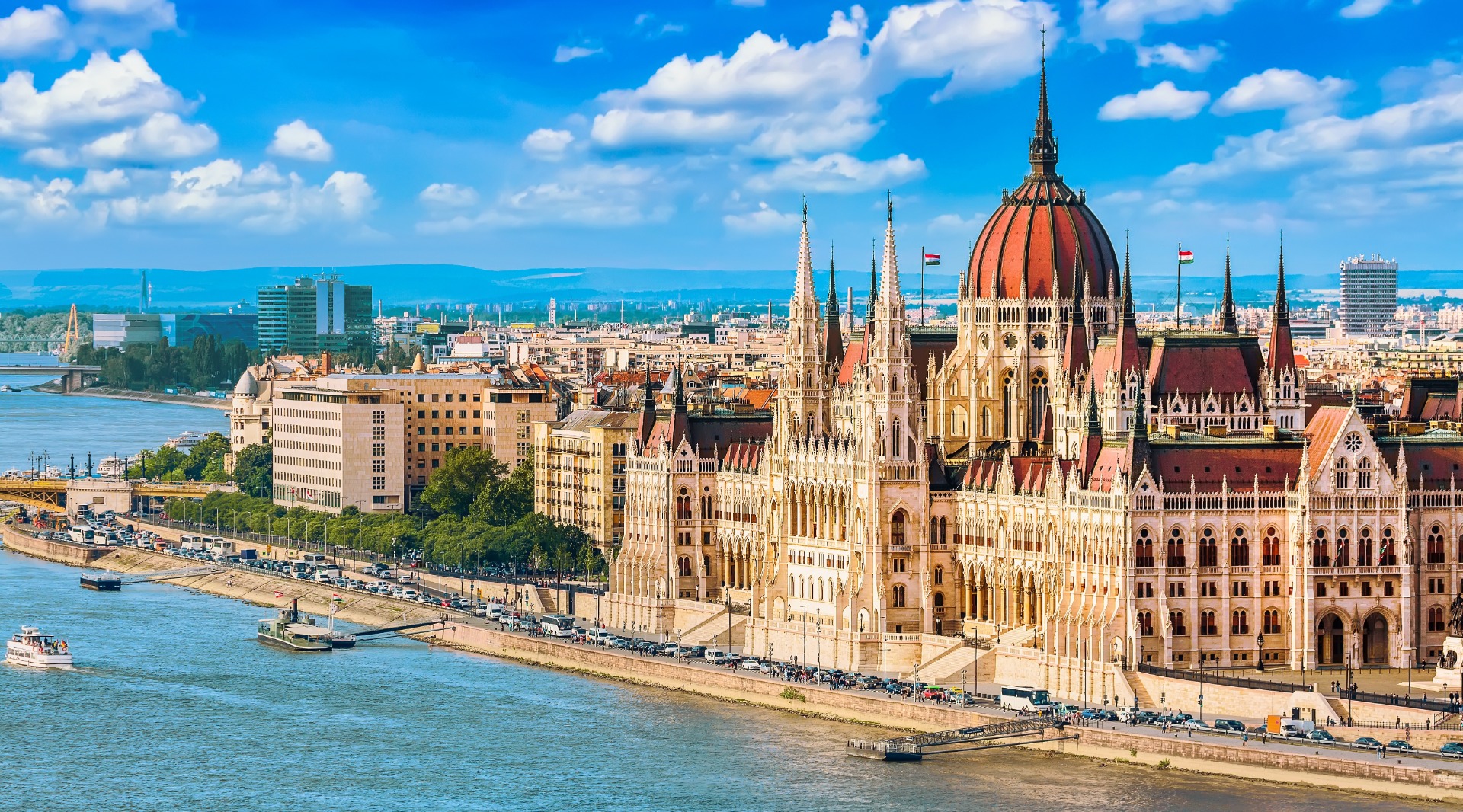 Parliament and Danube riverside in Budapest Hungary