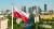 Polish national white and red flag against skyscrapers in Warsaw city