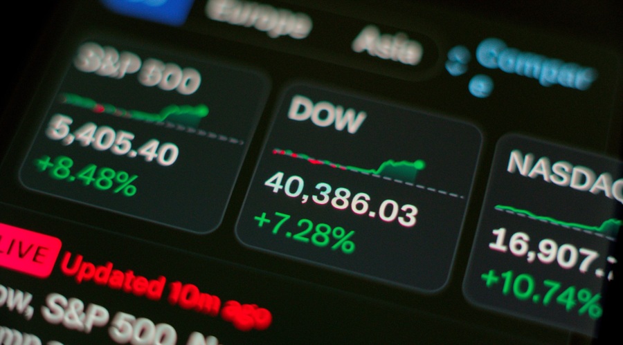 President Trump 90 Day Tariff Pause Stock Market Rally Gains Green Charts on Screen