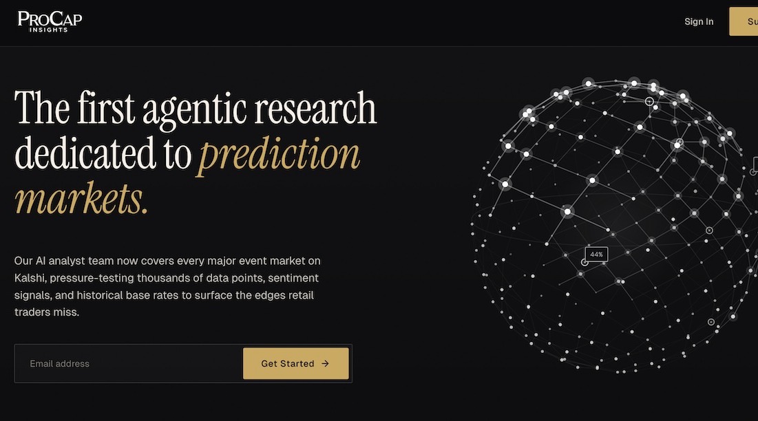 ProCap's prediction markets research offering. Homepage screenshot