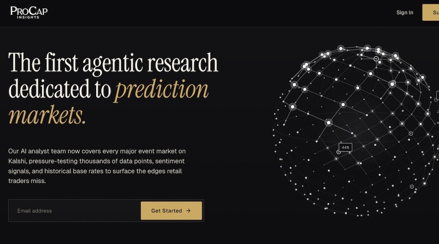 ProCap's prediction markets research offering. Homepage screenshot