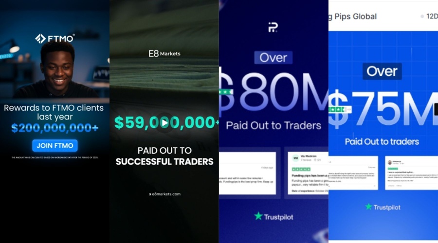 Prop platforms highlighting total payouts