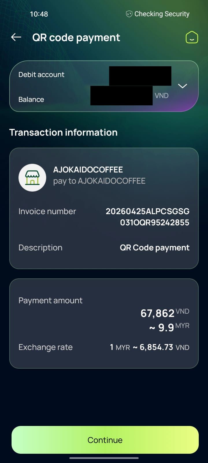 Receipt of a transaction made by scanning a Malaysian DuitNow QR with a Vietnam's VCB e-wallet