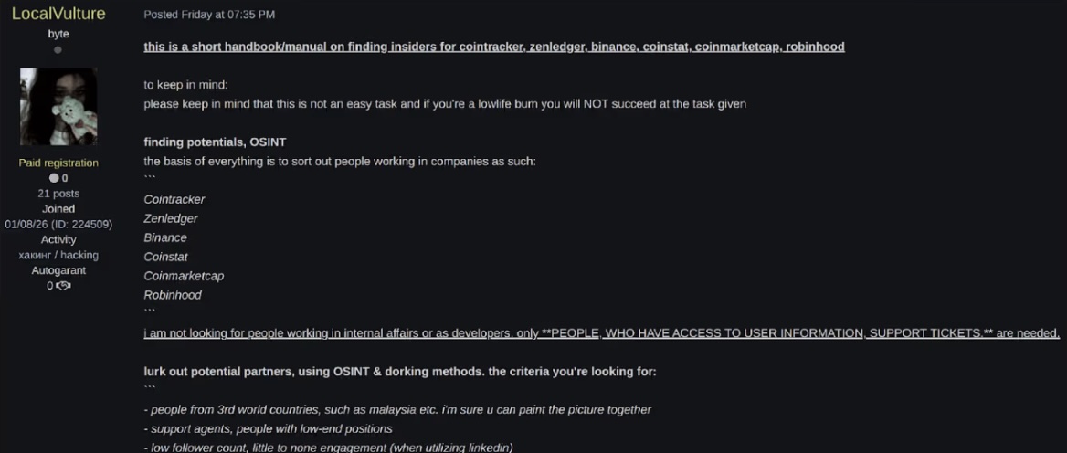 Recruiting insiders. Source: ZeroFox Intelligence