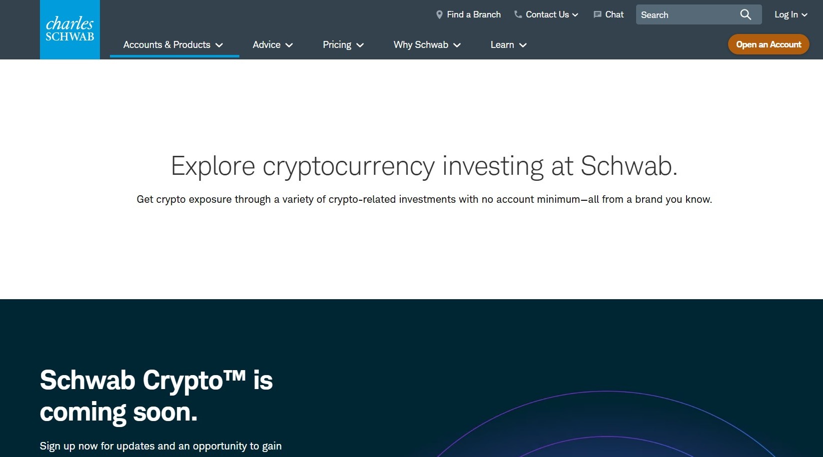 Screenshot from Schwab Crypto page