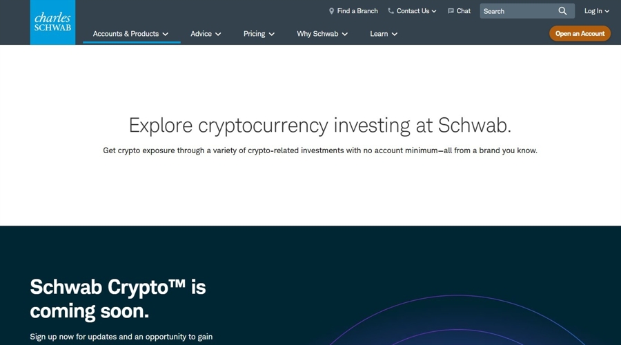 Screenshot from Schwab Crypto page