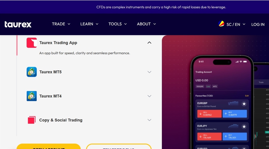 Screenshot from Taurex website