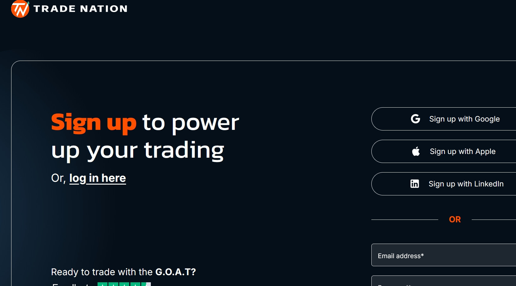 Screenshot from Trade Nation site
