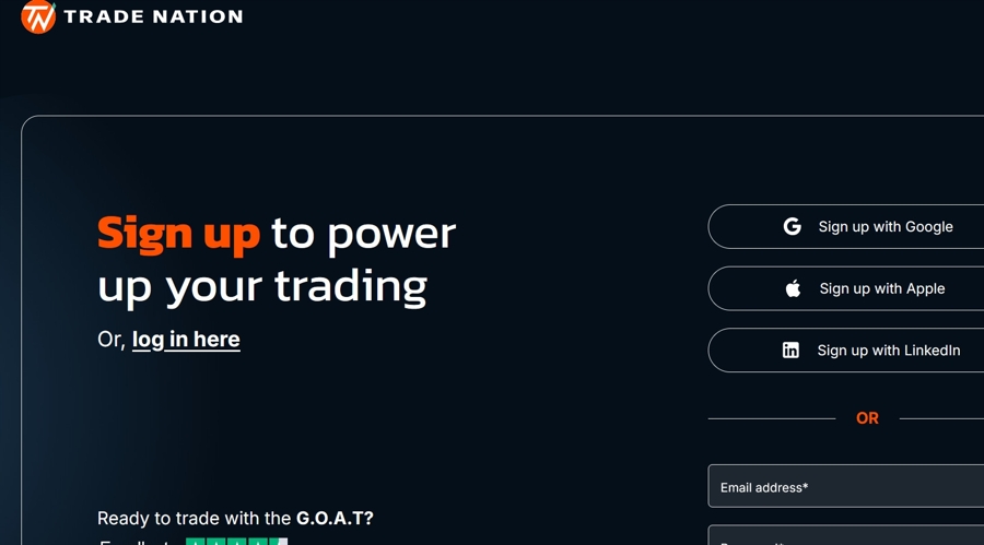 Screenshot from Trade Nation site