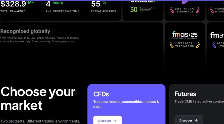 Screenshot from the FundedNext website