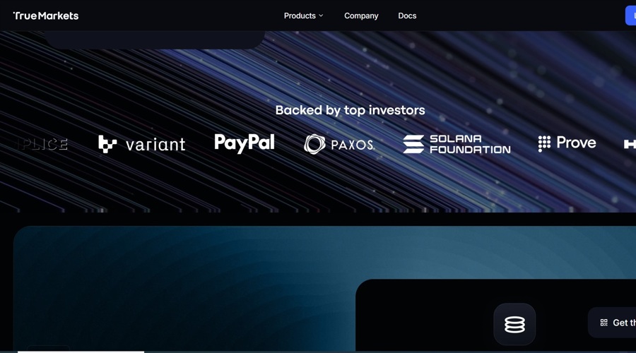 Screenshot from the True Markets website