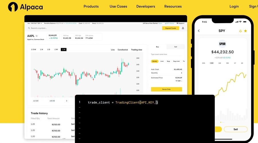 Screenshot of Alpaca's website