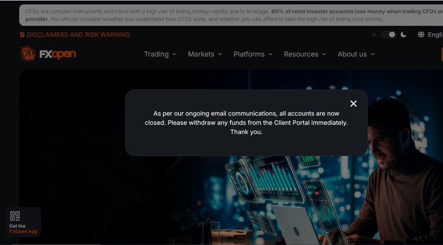 Screenshot of FXOpen’s website