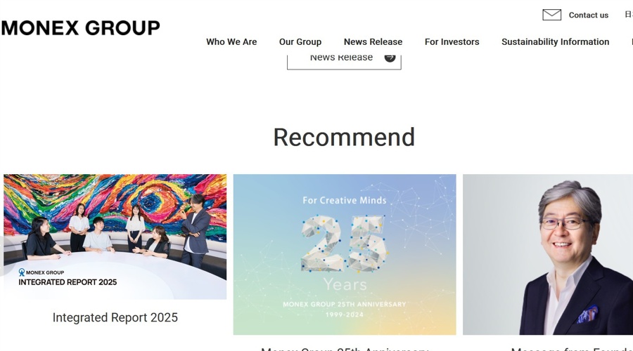 Screenshot of Monex Group’s website