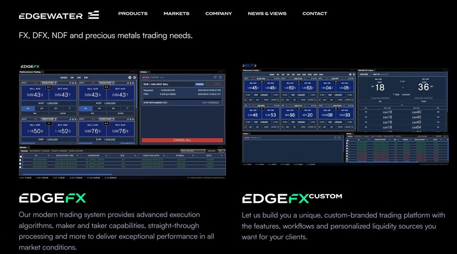 Screenshot of the Edgewater website