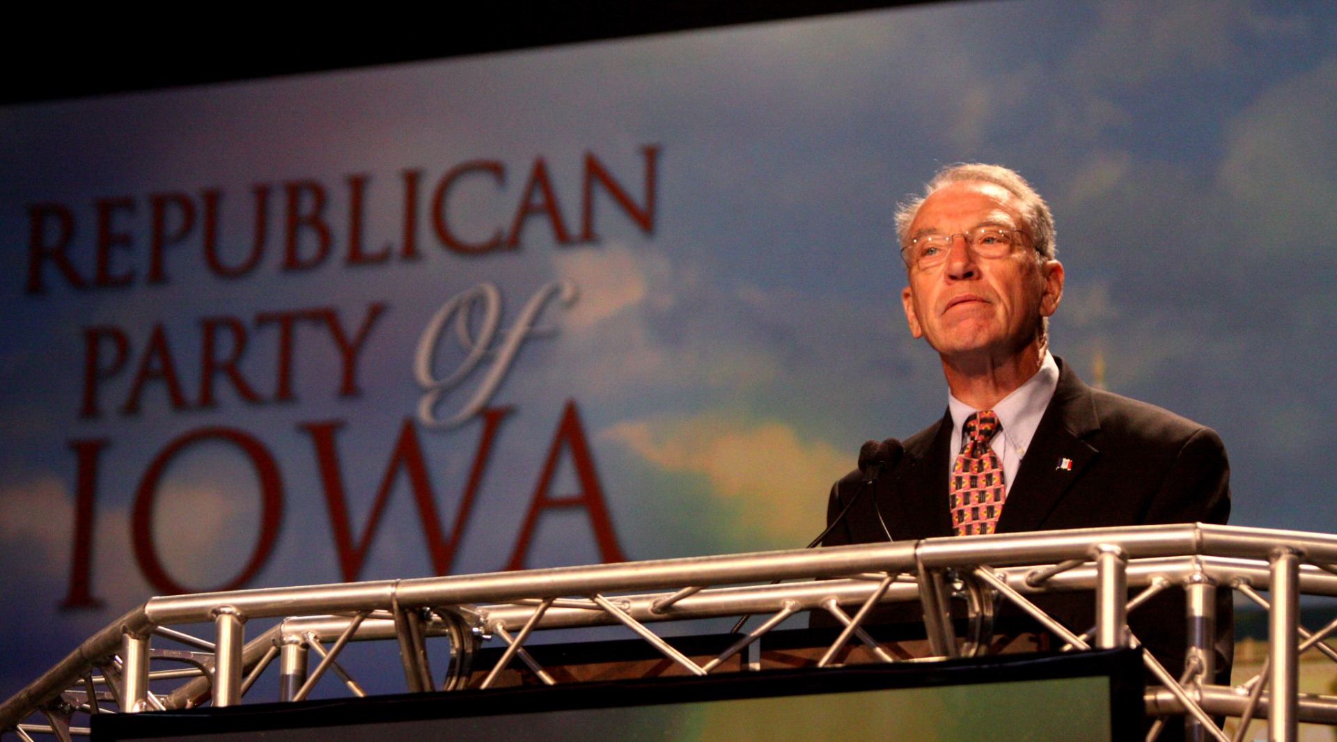 Senator Chuck Grassley speaking at the Ames, Iowa Straw Poll in Ames; Source: Wikimedia Commons