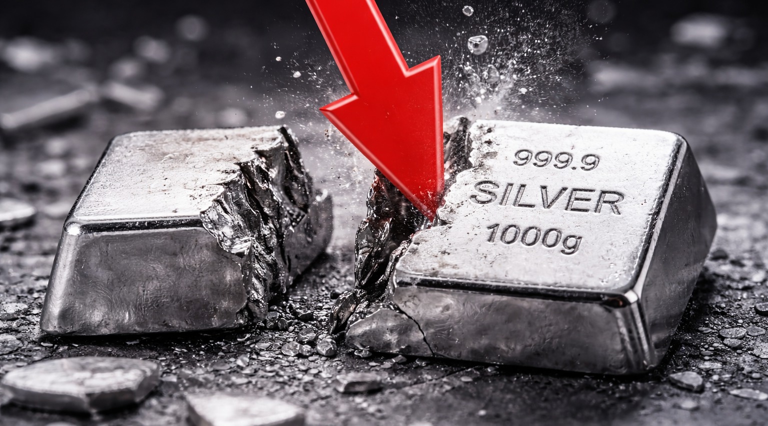 Silver bar 100g 999.9 cracked into two pieces, prices are falling