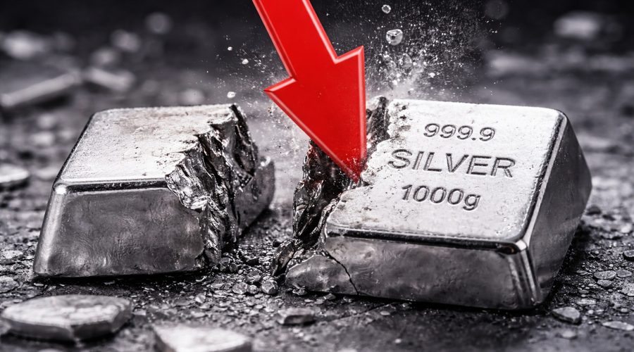 Silver bar 100g 999.9 cracked into two pieces, prices are falling