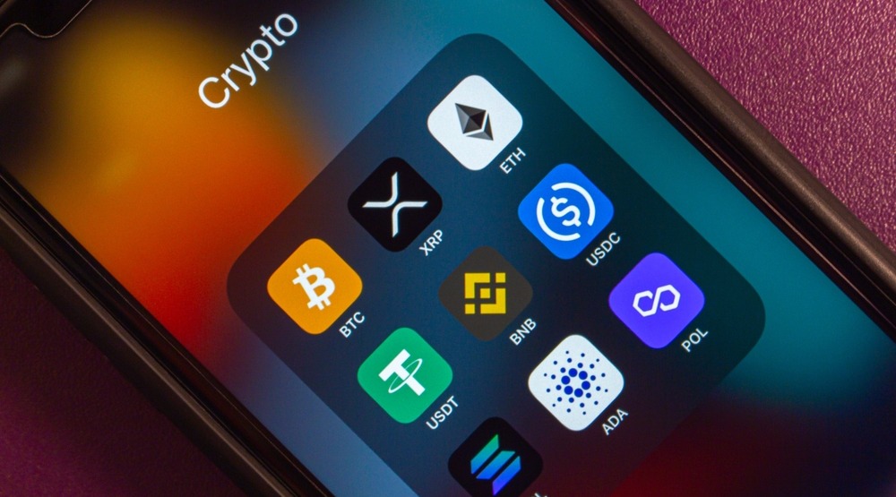 Smartphone screen with different cryptos icons like apps