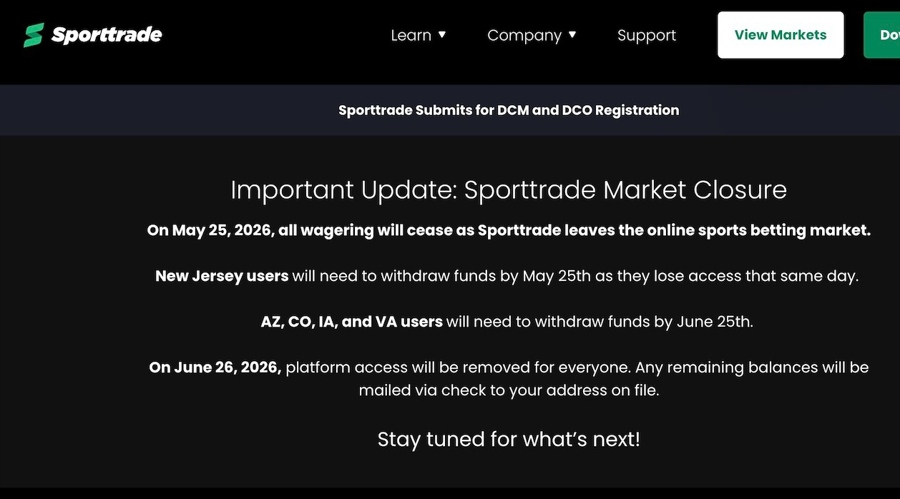 Sporttrade announcement. Screenshot from the official webiste