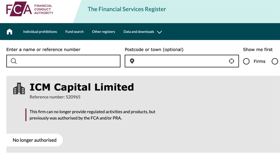 Status of ICM.com's FCA license
