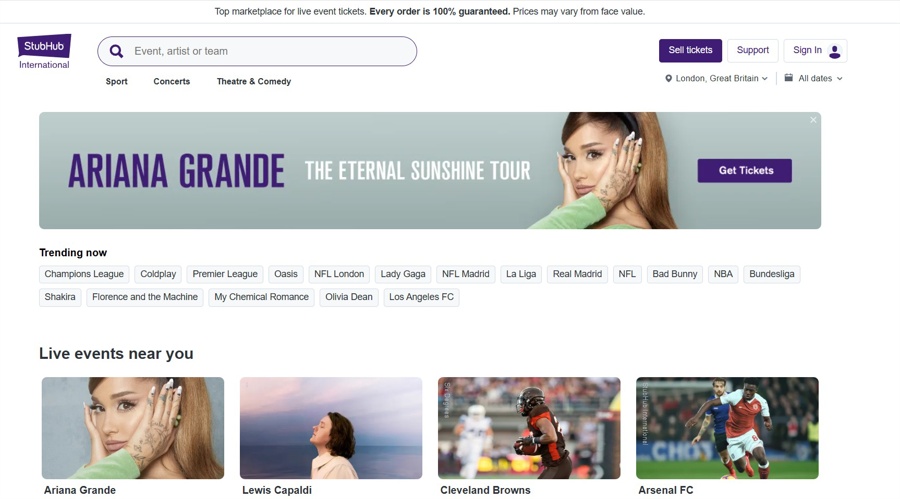 Anuncio de OPI de StubHub