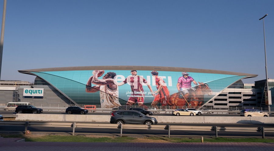 The branding of Equiti on a metro station in the UAE