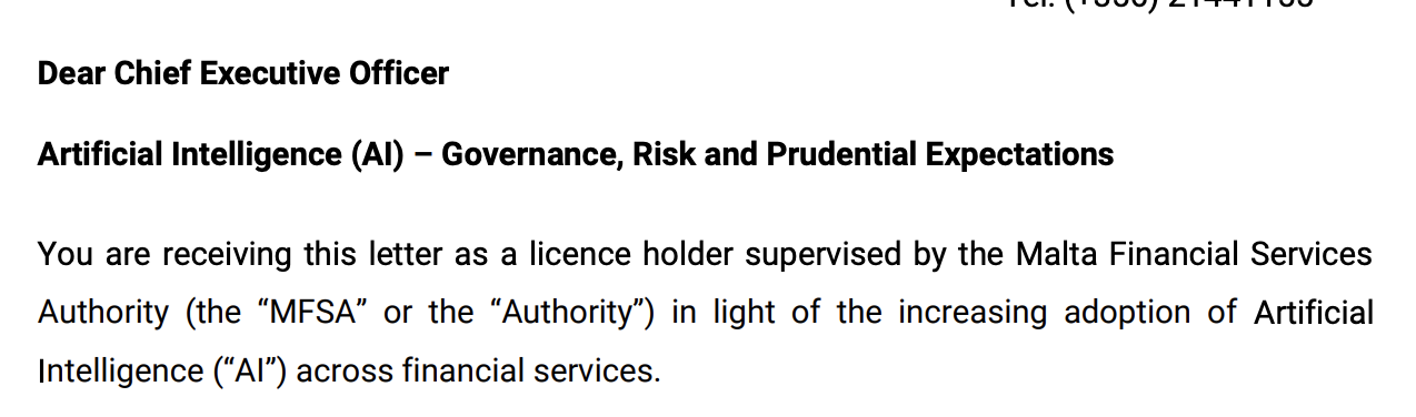 The intro section of MFSA's Dear CEO letter on AI