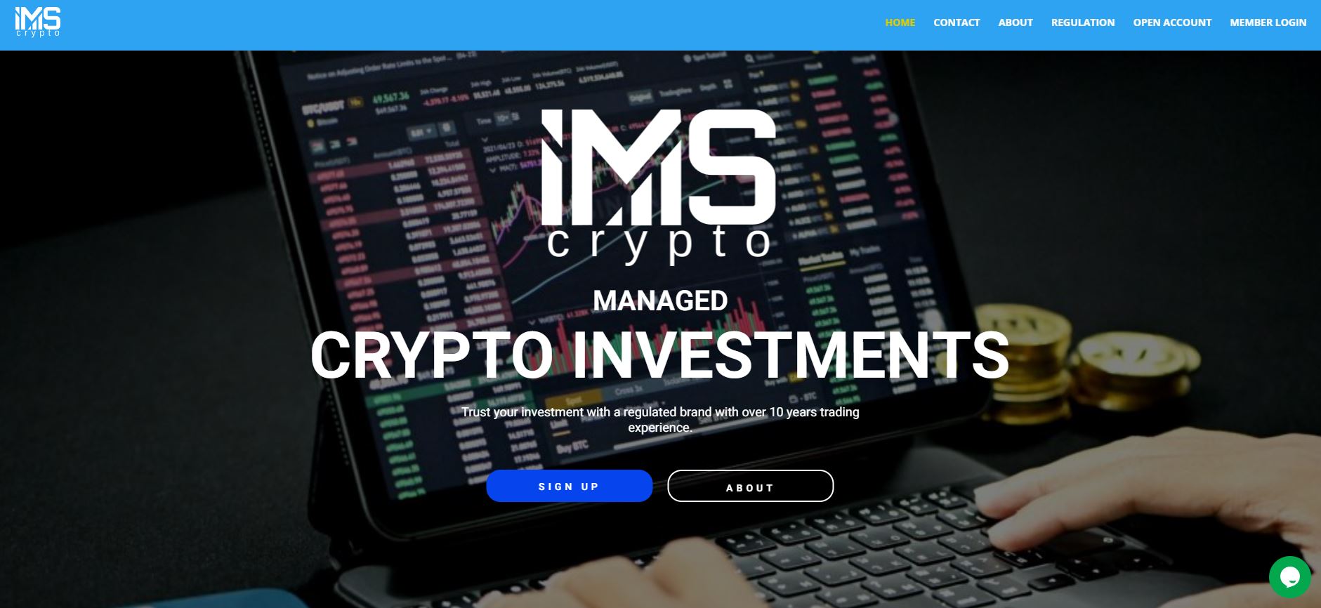 Website of unlicensed crypto trading firm, IMS Crypto
