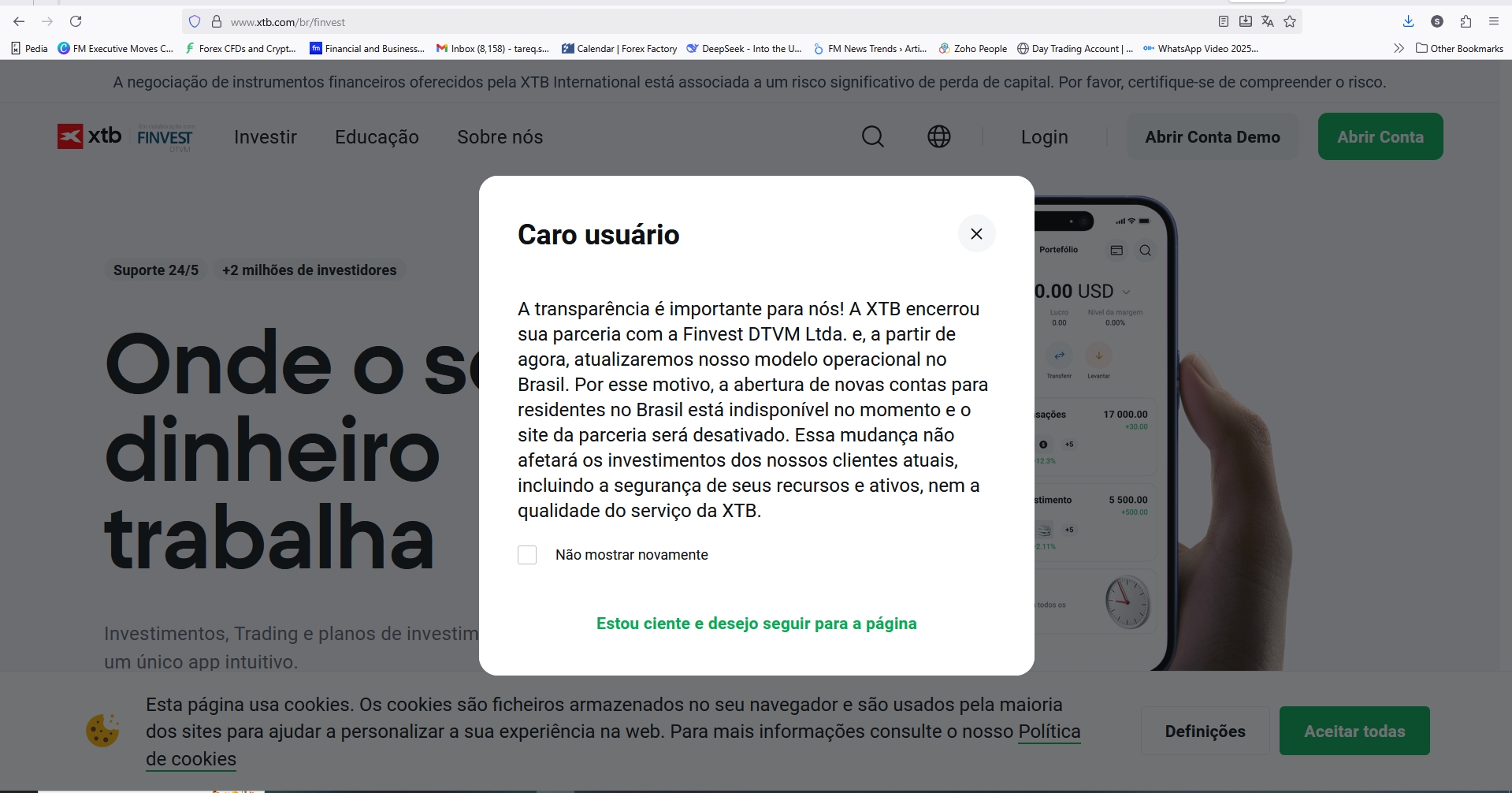 XTB notice in Portuguese