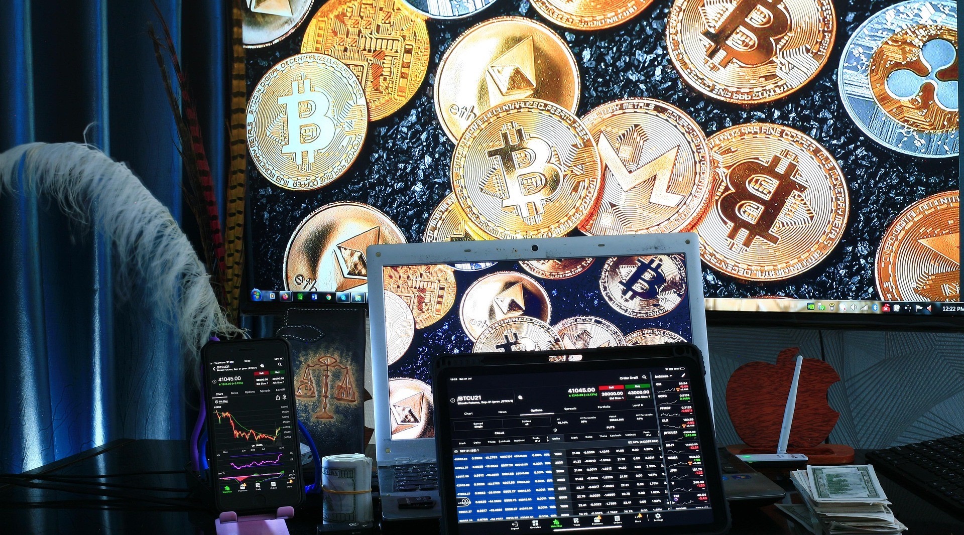 crypto tokens on different screens